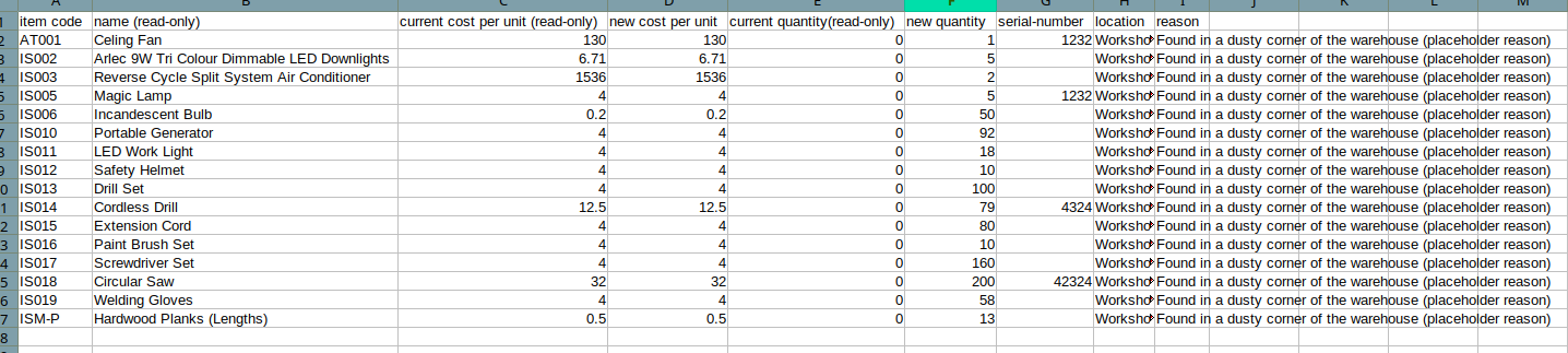 export bulk stock adjustments csv