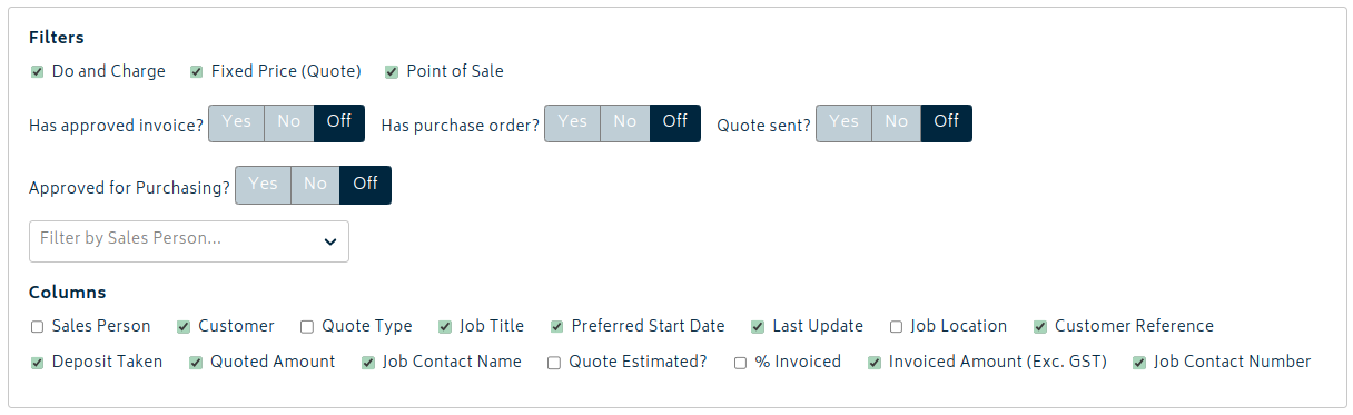 job list filters 4.8