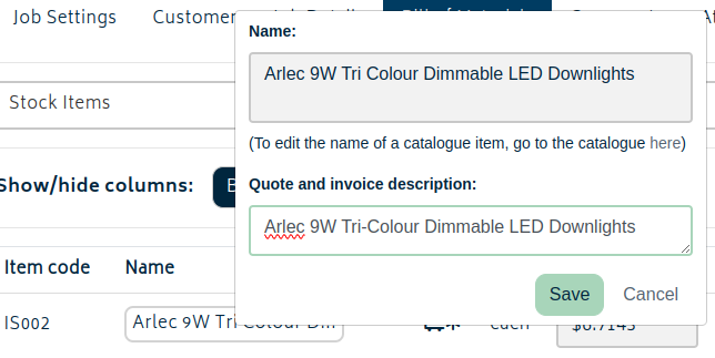 jobs bom click name to change