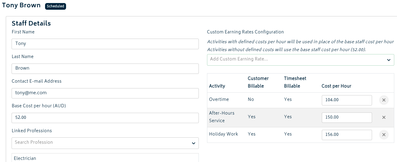 add ons custom activities earning rates
