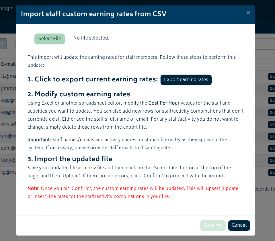 add ons custom activities import export