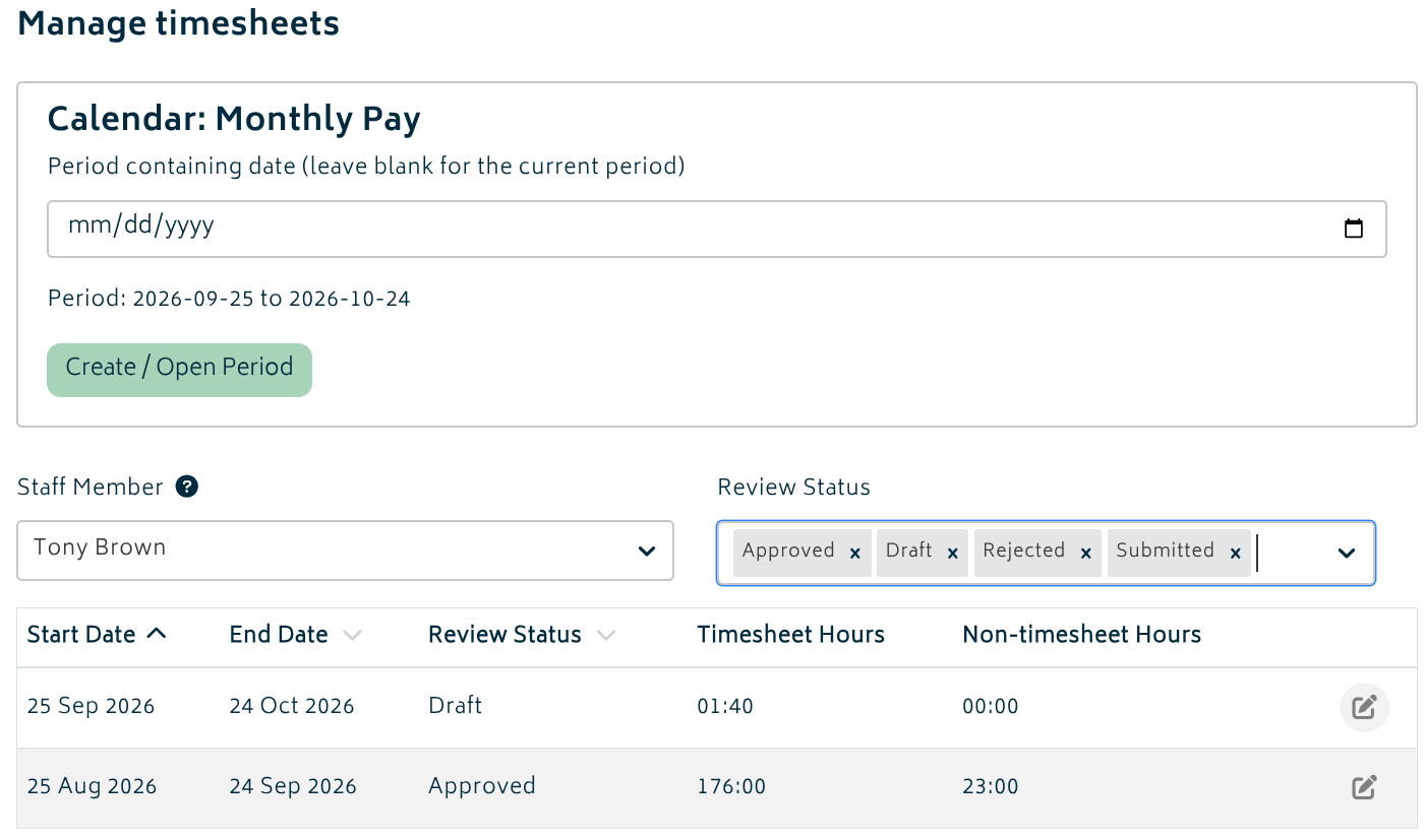 Gojee staff timesheets