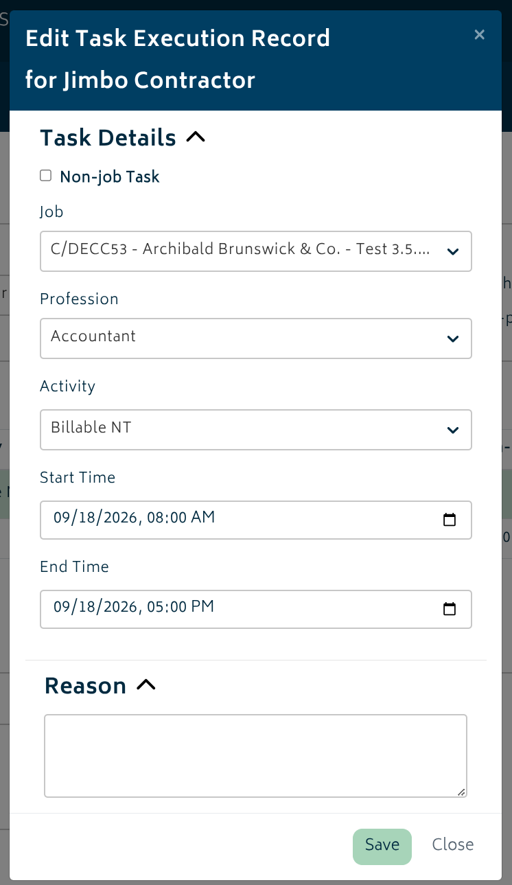 Edit time entry record