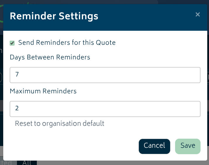 Quote email reminder settings