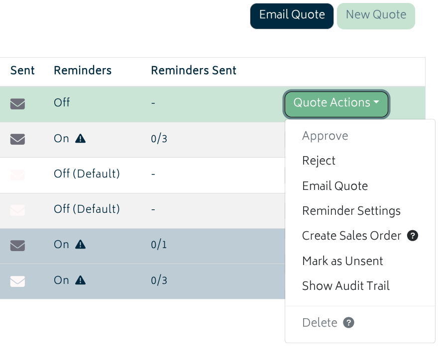 Email quote actions